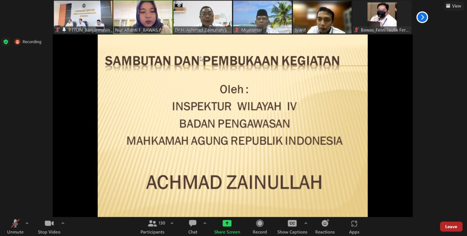Sosialisasi Aplikasi Sistem Evaluasi dan Monitoring Akuntabilitas (Semar) secara Daring oleh Badan Pengawasan MA RI